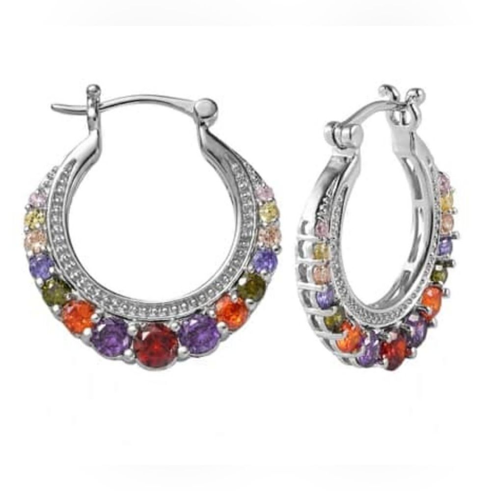 Karis Simulated Multi Color Diamond Hoop Earrings in Platinum Bond‎
